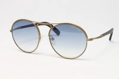 Pre-owned Tom Ford Men's Round Sunglasses Jessie Tf0449s 37w Brown 54mm In Blue