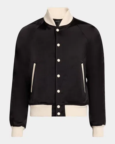 Tom Ford Men's Satin Snap-front Bomber Jacket In Black White