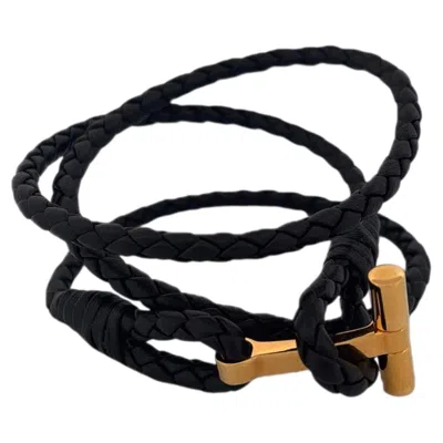Pre-owned Tom Ford Men's Scoubidou Braided Leather Bracelet T Bar In Multiple