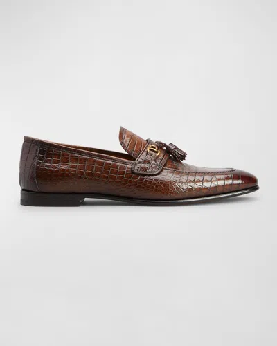 Tom Ford Men's Sean Alligator-printed Leather Tassel Loafers In Brown