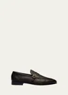 Tom Ford Men's Sean Grained Leather Side Buckle Loafers In Black