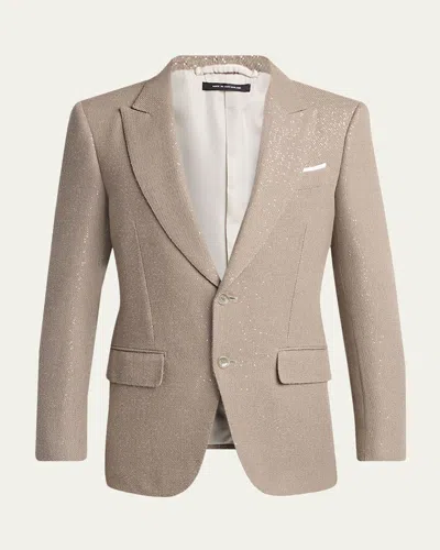 Tom Ford Men's Sequin Boucle Peak Lapel Sport Coat In Beige