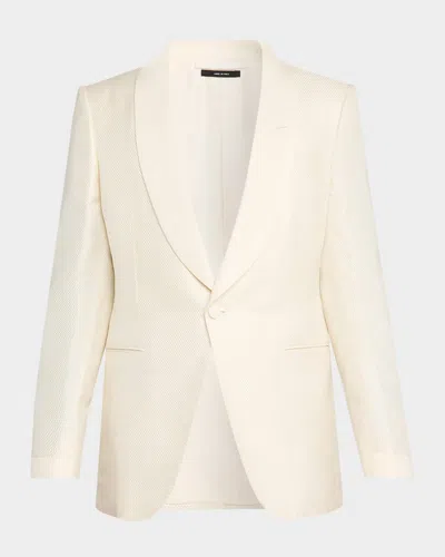 Tom Ford Men's Shawl-lapel Grosgrain Jacquard Evening Jacket In Neutral