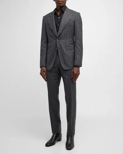 Tom Ford Men's Shelton Flannel Chalk Stripe Suit In Grey