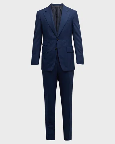 Tom Ford Men's Shelton Mouline Check Suit In Ink Blue