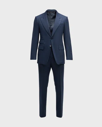 Tom Ford Men's Shelton Mouline Check Suit In Ink Blue
