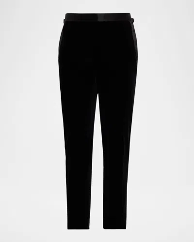 Tom Ford Men's Shelton Velvet Tuxedo Stripe Formal Pants In Black