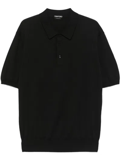 Tom Ford Men Short Sleeved Cotton Polo Shirt In Black