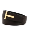 Tom Ford Black Calfskin Leather Belt With Gold T Buckle In Black