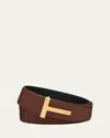 Tom Ford Logo-plaque Belt In Mahogany