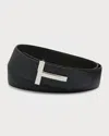 Tom Ford Men's Signature T Reversible Leather Belt In Brown