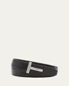 Tom Ford Men's Signature T Reversible Leather Belt In Black