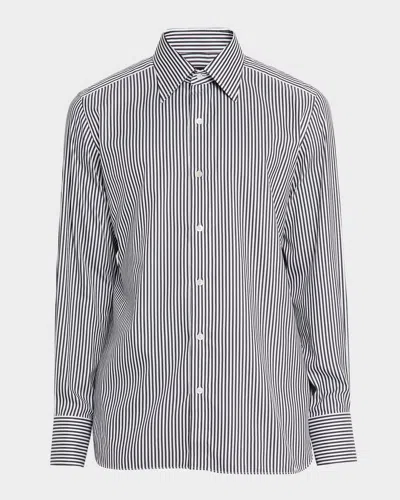 TOM FORD MEN'S SILK AND COTTON LADDER STRIPE SLIM-FIT DRESS SHIRT