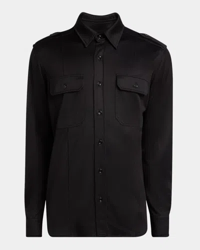 Tom Ford Men's Silk-blend Military Shirt In Black