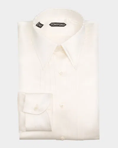 Tom Ford Men's Silk Charmeuse Pleated Dress Shirt In Ivory