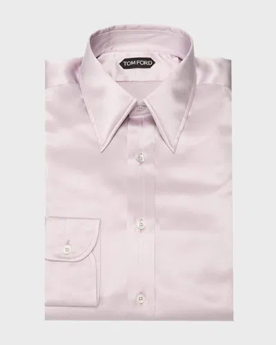 Tom Ford Men's Silk Charmeuse Slim Fit Dress Shirt In Silk White