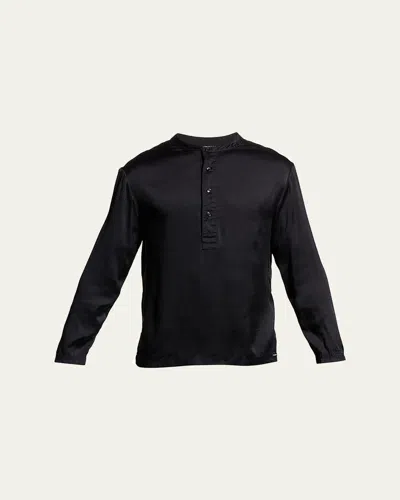 Tom Ford Men's Silk Henley Pajama Shirt In Black