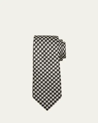 Tom Ford Men's Silk Houndstooth Tie In Black  Wh