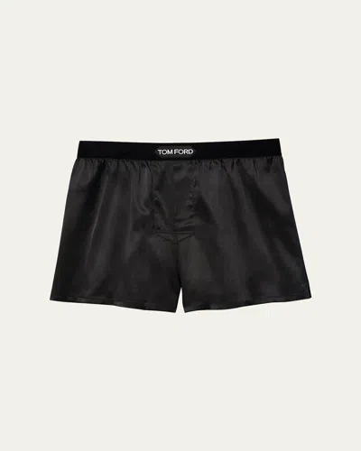 Tom Ford Men's Silk Jacquard Logo Boxers In Black