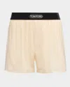 Tom Ford Men's Silk Jacquard Logo Boxers In Pearl