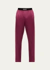 Tom Ford Men's Silk Logo Pajama Pants In Acai Berry