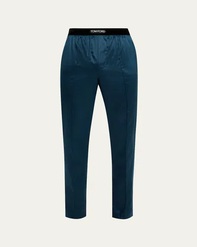 TOM FORD MEN'S SILK LOGO PAJAMA PANTS