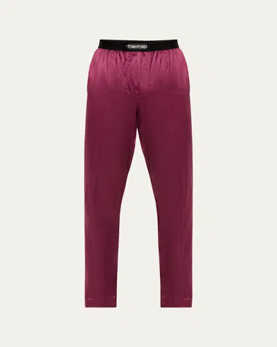 Tom Ford Men's Silk Logo Pajama Pants In Pink