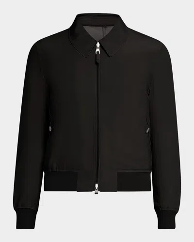 Tom Ford Men's Silk Satin Reversible Bomber Jacket In Black