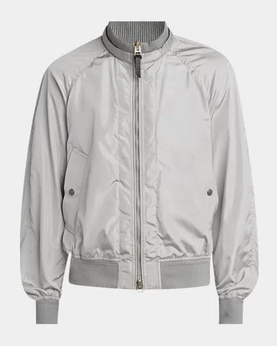 Tom Ford Men's Silk Taffeta Knit Bomber Jacket In Gray