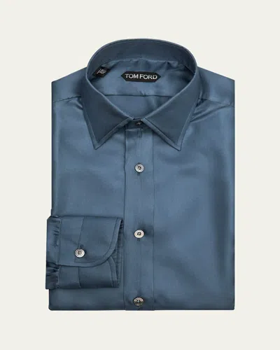Tom Ford Men's Silk Twill Slim-fit Dress Shirt In Deep Teal