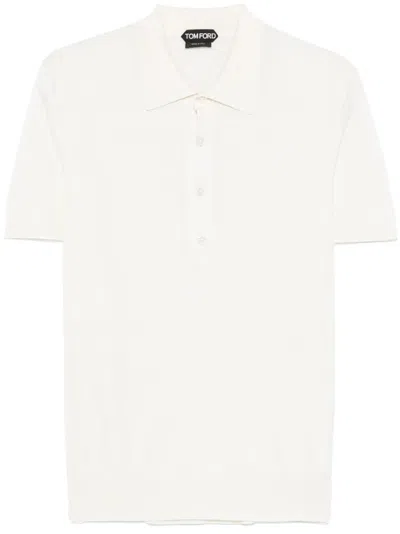 Tom Ford Men Silk Viscose Polo Shirt In White