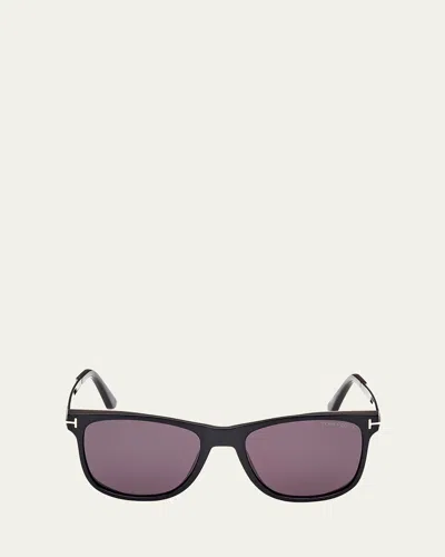 Tom Ford Men's Sinatra Acetate Square Sunglasses In Shiny Black Smoke Lenses