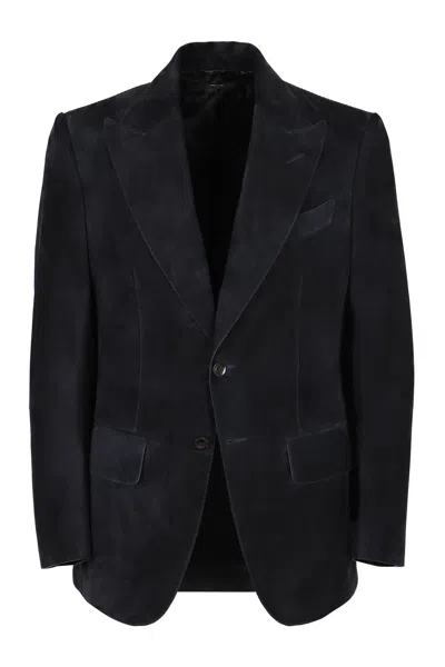 Tom Ford Men's Single-breasted Two-button Leather Jacket In Blue