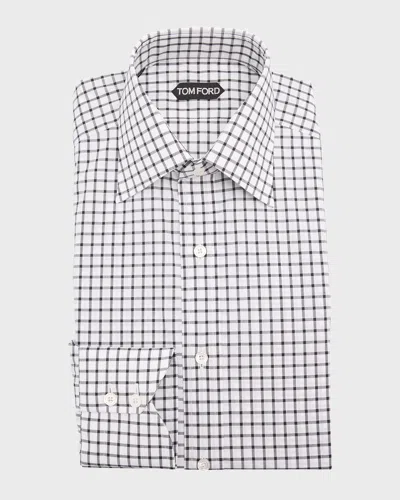 Tom Ford Men's Slim-fit Cotton Grid Check Sport Shirt In White And Black