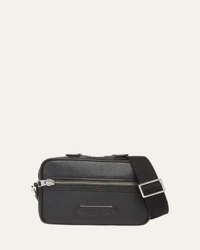 Tom Ford Men's Small Leather Crossbody Bag With Webbing Strap In Black