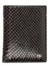 Tom Ford Small Snake Embossed Leather Folding Cardholder In Ebony