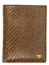 Tom Ford Small Snake Embossed Leather Folding Cardholder In Oak Beige