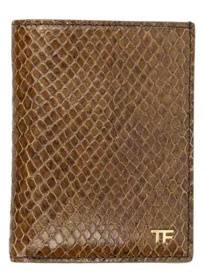 TOM FORD MEN'S SMALL SNAKE EMBOSSED LEATHER FOLDING CARDHOLDER
