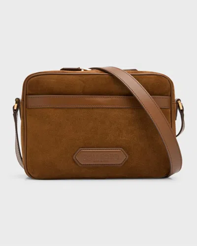 Tom Ford Men's Small Suede Crossbody Bag In Cigar