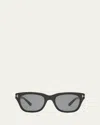 Tom Ford Men's Snowdon Acetate Polarized Rectangle Sunglasses In Shiny Black Polarized Smoke Lenses
