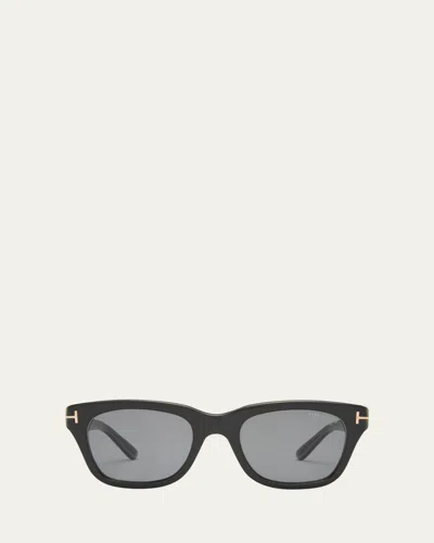 Tom Ford Men's Snowdon Acetate Polarized Rectangle Sunglasses In Shiny Black Polarized Smoke Lenses