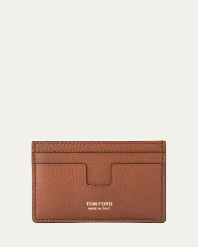 Tom Ford Men's Soft Leather T Line Card Holder In Brown