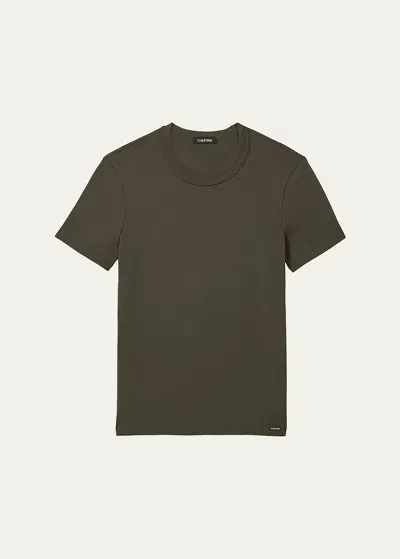 Tom Ford Khaki Cotton Stretch Jersey T-shirt In Military Green