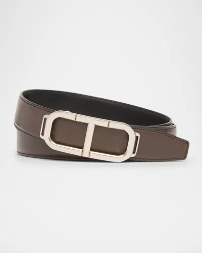 Tom Ford Men's Stadium Leather T-buckle Belt In Chocolate