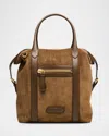 Tom Ford Men's Suede And Leather Side-buckle Tote Bag In Brown