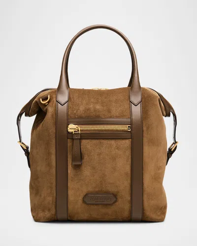 Tom Ford Men's Suede And Leather Side-buckle Tote Bag In Brown