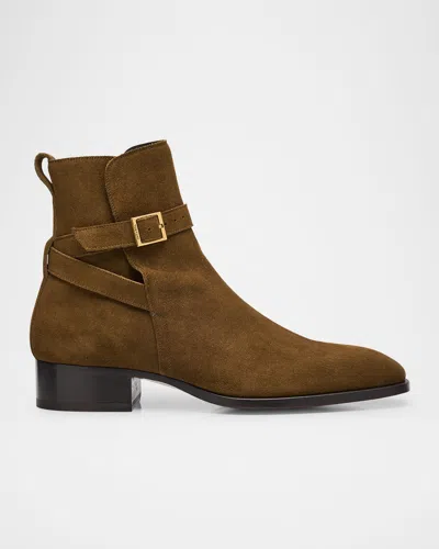 TOM FORD MEN'S SUEDE BUCKLE ANKLE BOOTS