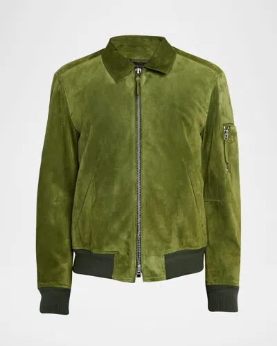 Tom Ford Mens Chive Perforated Cashmere Suede Bomber Jacket In Green