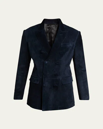 Tom Ford Men's Suede Double-breasted Sport Coat In Blue