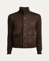 Tom Ford Mens Deep Brown Funnel-neck Ribbed-sleeve Suede And Wool Jacket In Brown